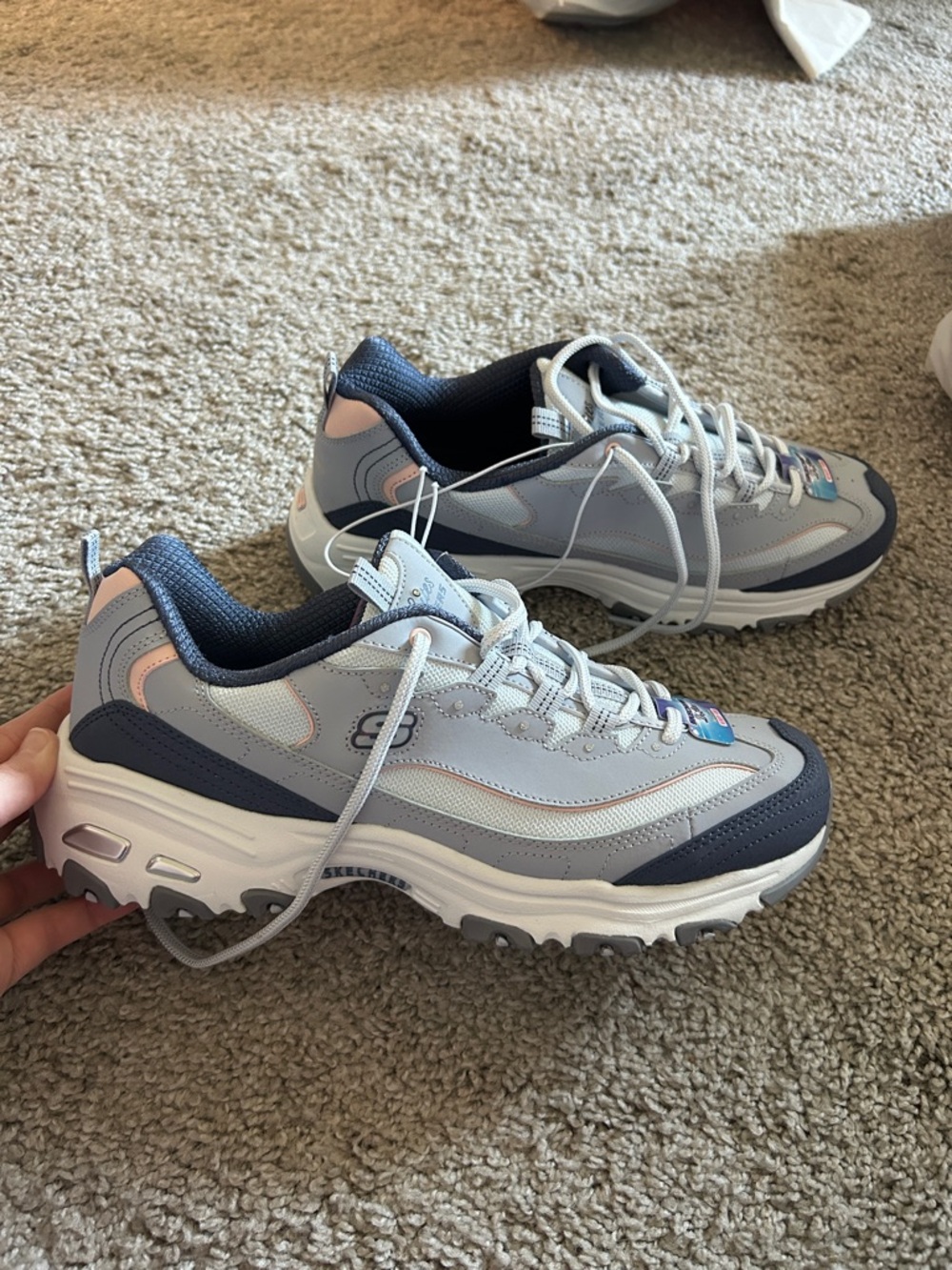 Skechers D'Lites Sneakers in Gray, Navy & Pink